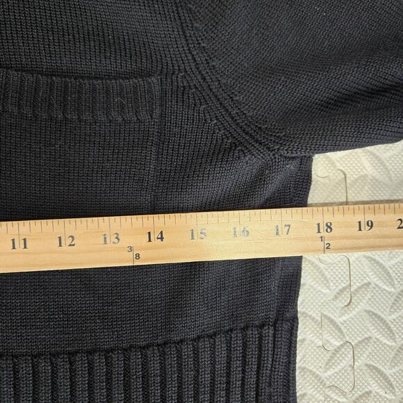 Magaschoni 100% Merino Wool Cardigan Sweater Small Black Gold Silver Tone Zipper - Picture 6 of 8